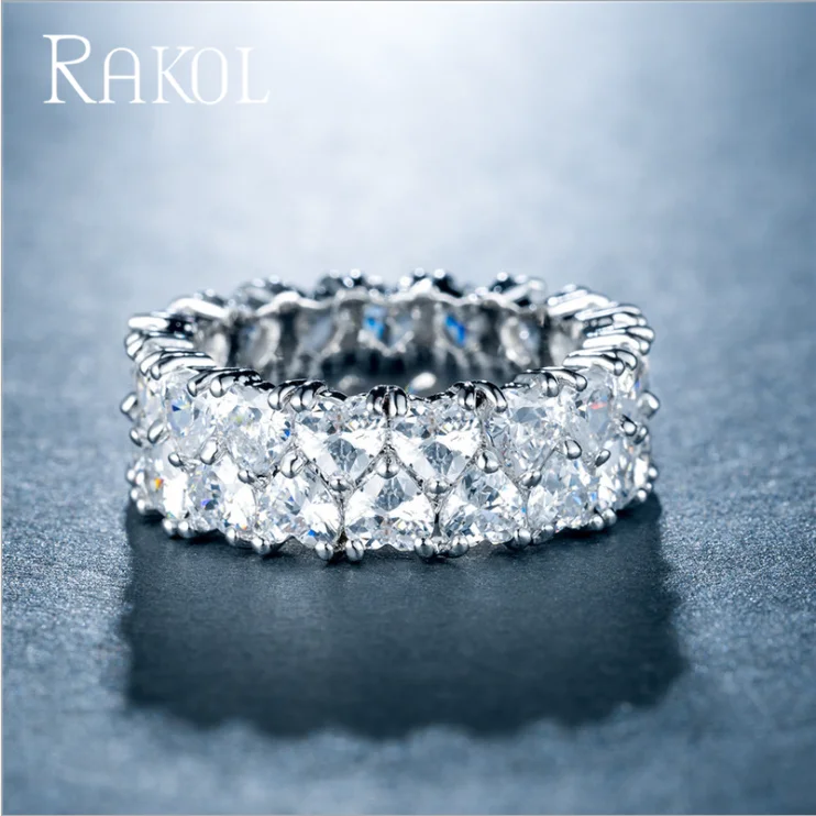 RAKOL новый модный OL женское кольцо с сердечком земли Циркон покрытое белым