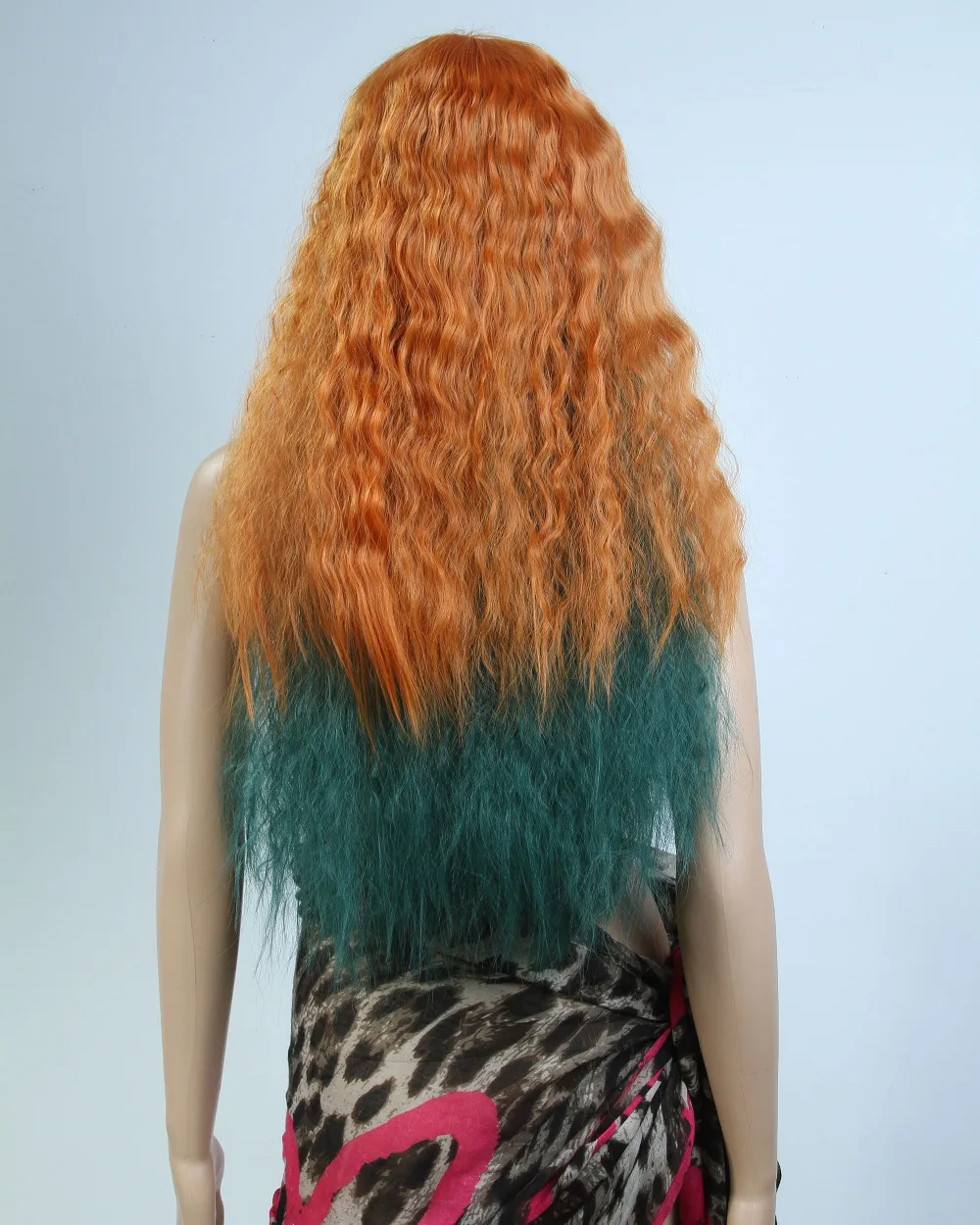 70cm Long Deep Curly Heat Resistant Brown Mixed Green Hair Cosplay Party Wig |