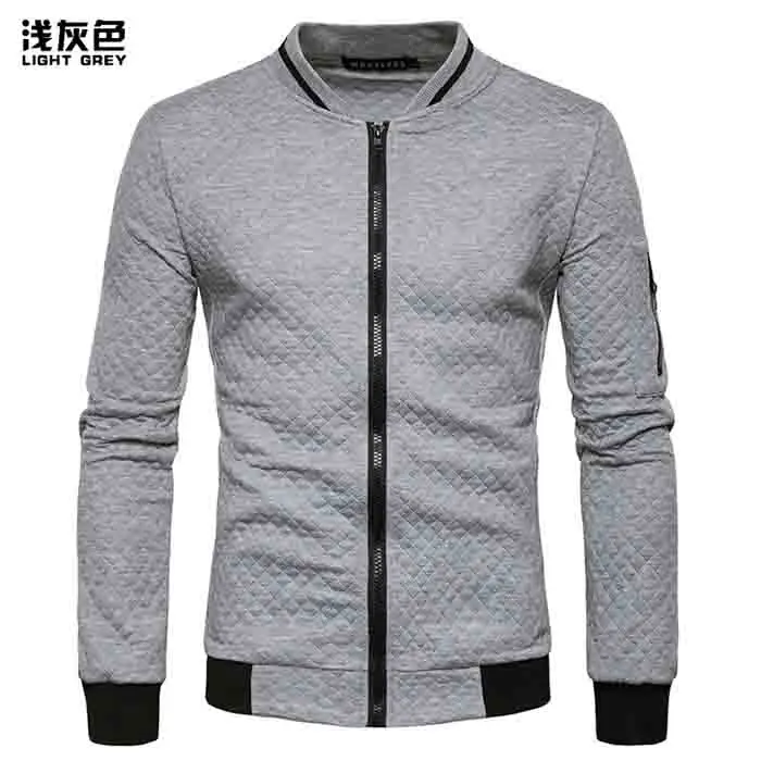 B1850 Light Gray Винно-Красная мужская куртка-бомбер, новинка, брендовая легкая бейсбольная куртка на молнии, модная куртка в клетку с ромбовидным узором, университетская куртка для мужчин/мальчиков - Цвет: B1850 Light Gray