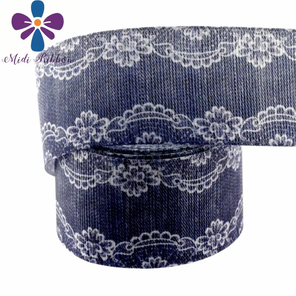 1-1/2&quot38mm Jeans Series Geometric Patterns Printed Grosgrain Ribbon Denim Like Lace DIY Party Gift Hair Band Making 10yards/roll | Дом и