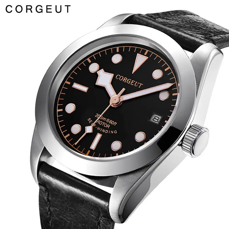 Люксовый бренд Corgeut военные сапфировые механические часы lume Мужские автоматические спортивные дизайнерские часы кожаные механические наручные часы - Цвет: NO2