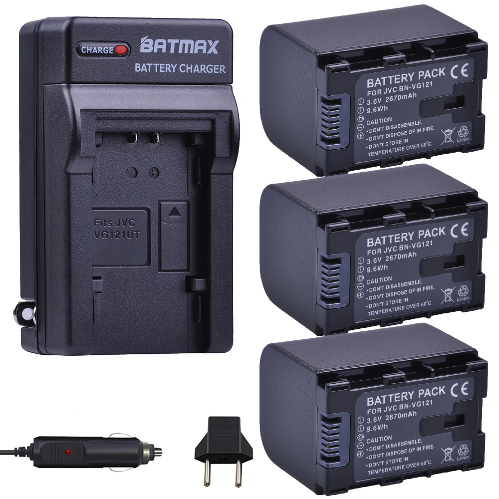 Батарея Batmax 3pc 2670mAh BN-VG121 VG121 + настенное зарядное устройство для JVC | Электроника