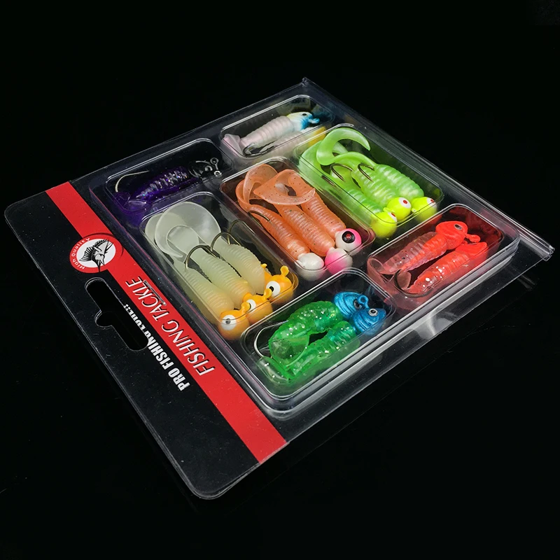 17 шт./компл. приманка для рыбалки набор со Lead Jig Head крюк личинка мягкие приманки в