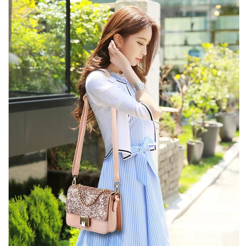 WHX цепь сумка Для женщин розовый Сумки Креста тела для Сумка Crossbody Сумочка блестят