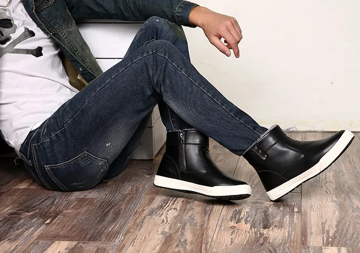 Мужские ботинки в английском стиле зимняя обувь без шнуровки мужская