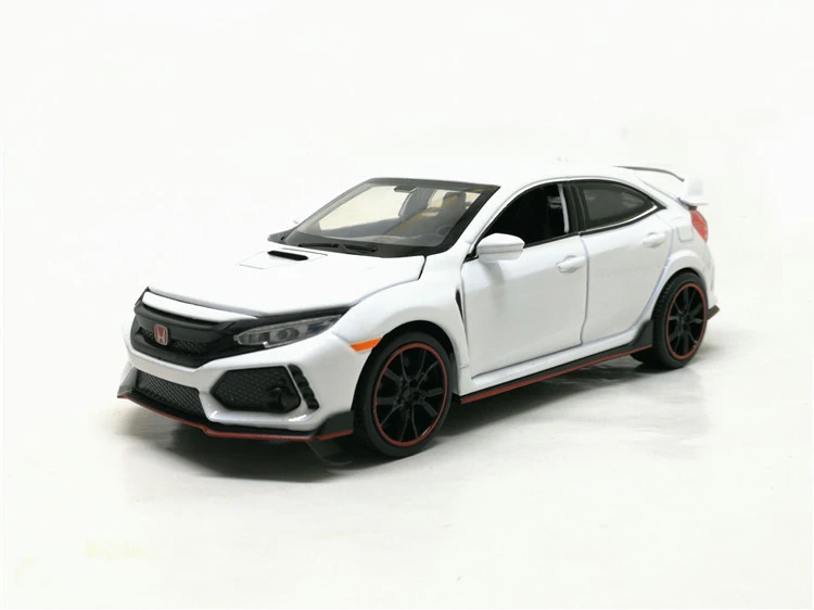 1:32 HONDA CIVIC TYPE-R Toy Car Metal Toy Diecasts Toy Vehicles Car Model Sound Light Pull Back Car Toys For Children Gifts - Цвет: Белый