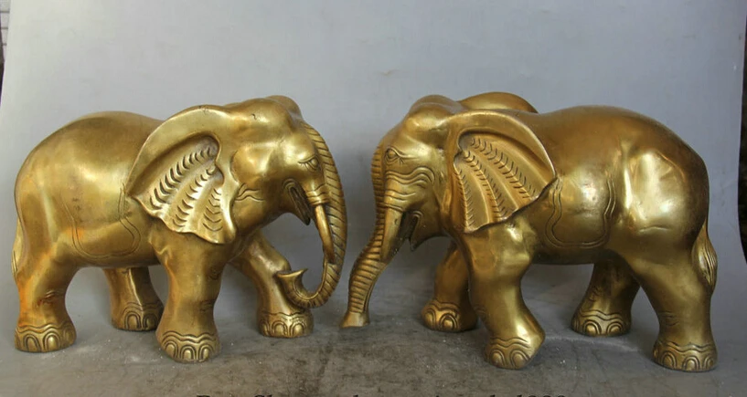

Free shipping S1599 11" Chinese Brass Folk animal Auspicious elephant play Statue sculpture Pair