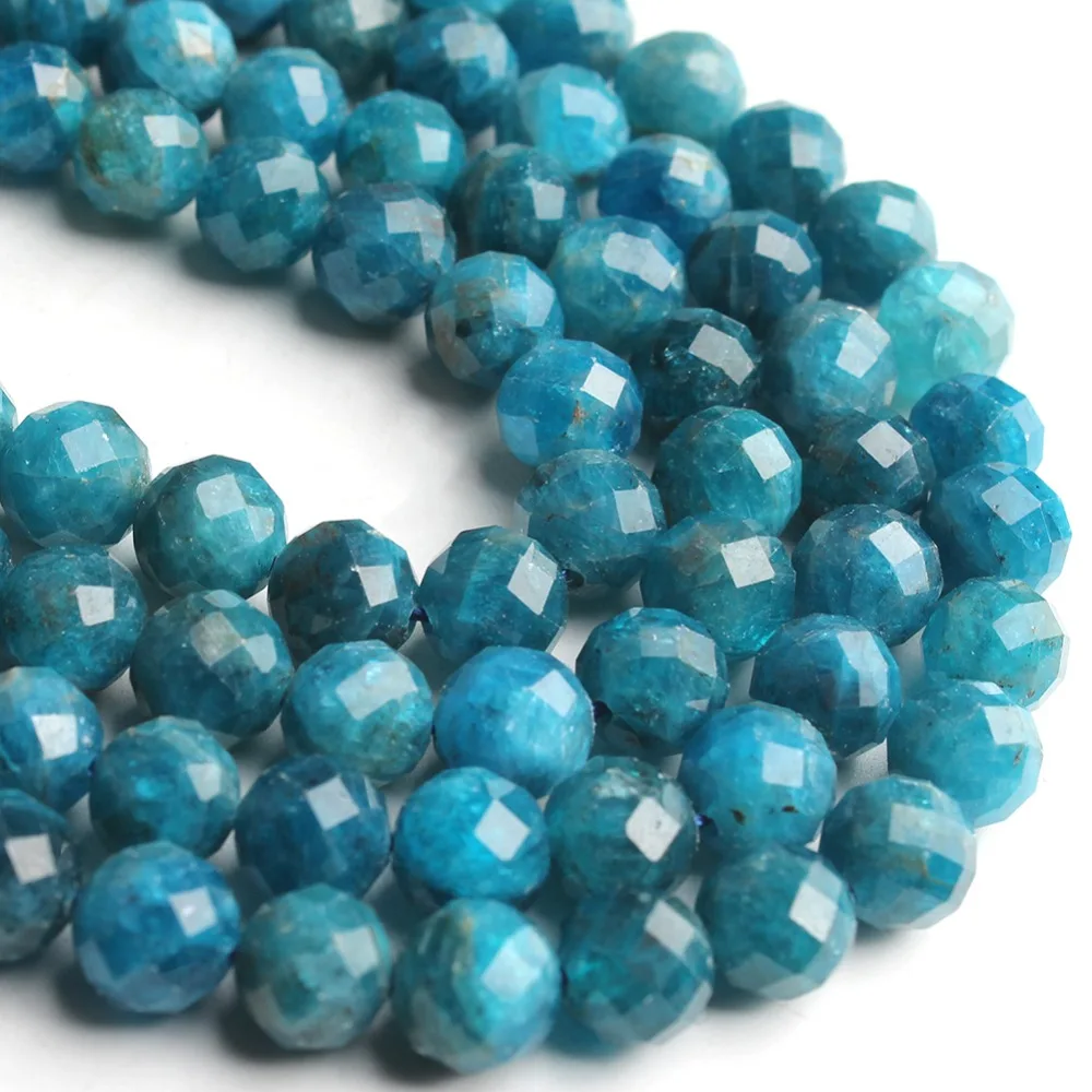

8mm 7.5 Inch Natural Faceted Blue Apatite Gem Beads For Jewelry Making Fit DIY Charm Bracelet Necklace Round Loose Stone Beads