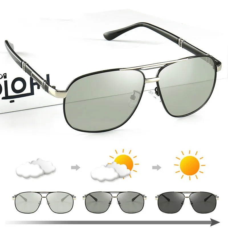 2019 фотохромные солнцезащитные очки авиаторы мужские Поляризованные Хамелеон