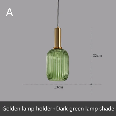 A Dark green glass Новинка, подвесной светильник в полоску из стекла E27 светодиодный, 6 цветов, подвесной светильник для кухни, гостиной, спальни, отеля, ресторана - Цвет корпуса: A Dark green glass