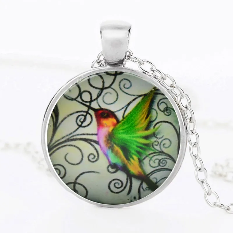 Suteyi женское модное ожерелье стеклянное ожерелье птица Робин синий Colibri NHummingbird плитка стеклянный кулон - Окраска металла: Silver Necklace 2