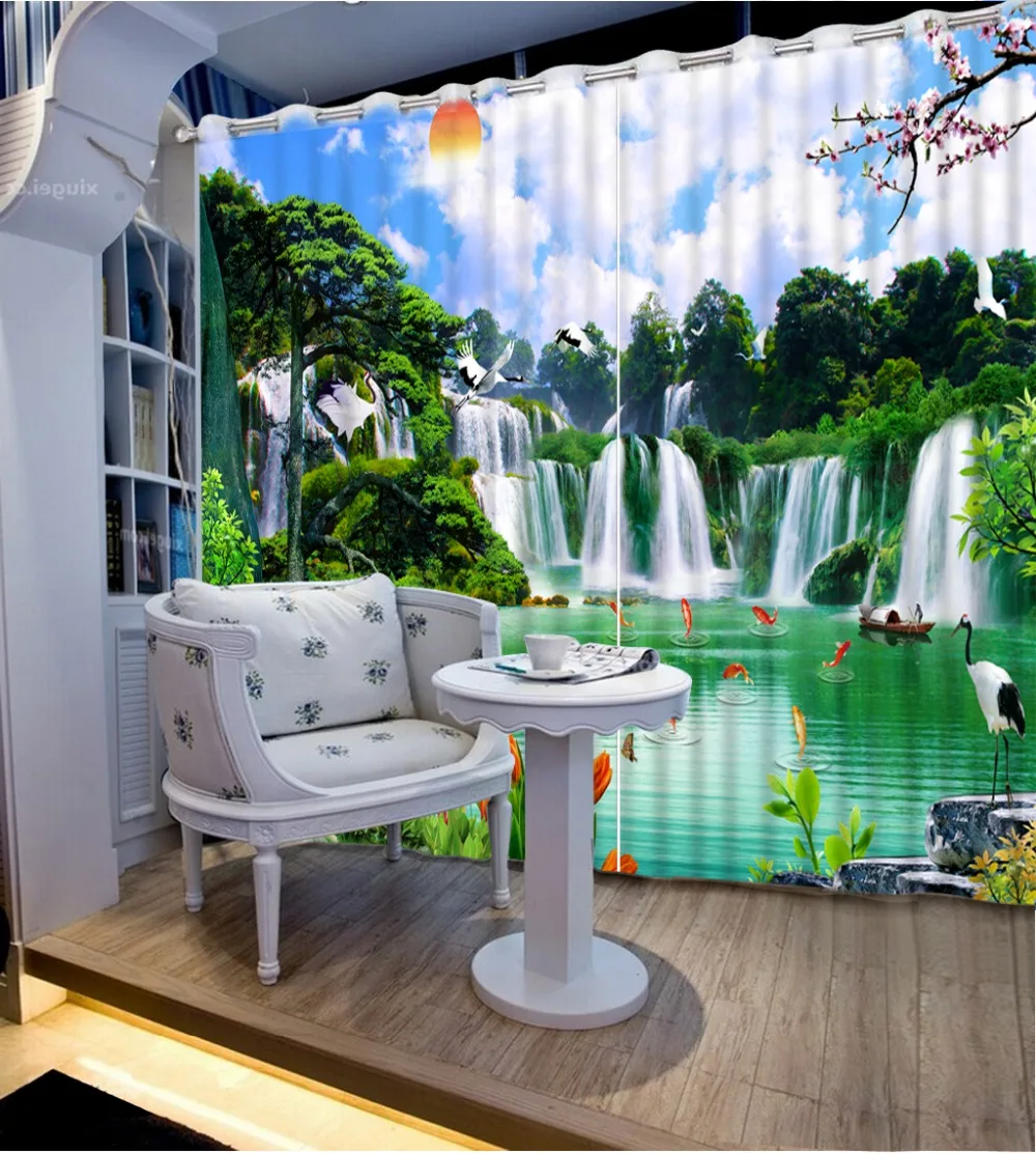 3d шторы модные занавески на заказ природный пейзаж водопад светонепроницаемые