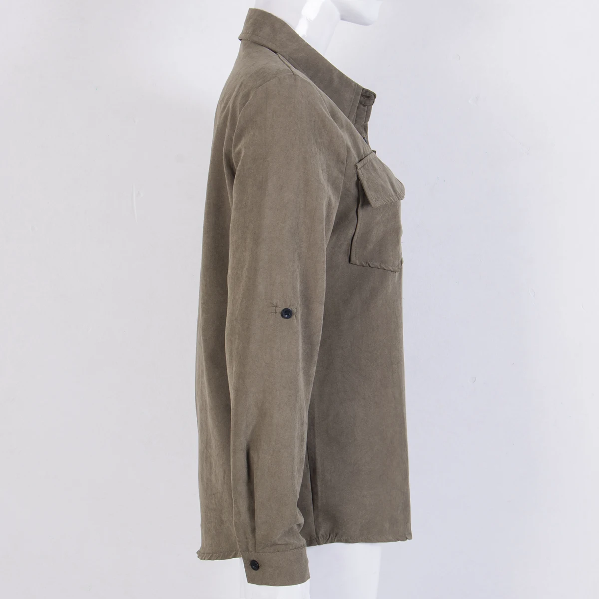 Женские топы и блузки болотного цвета осень 2018 туника на пуговицах рубашки с V