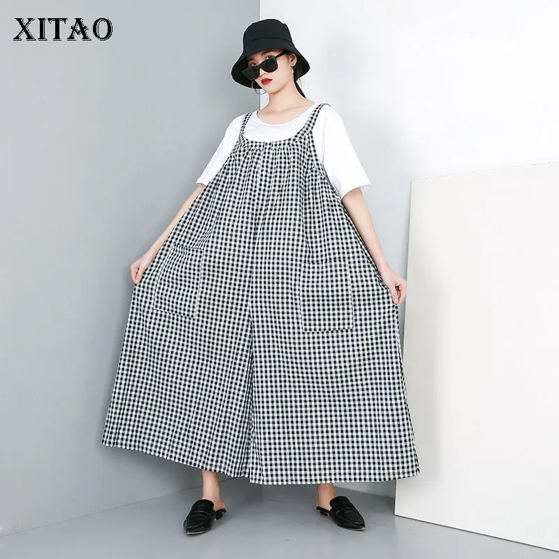 XITAO уличный бренд с открытыми плечами Топ комбинезон карман плед свободная