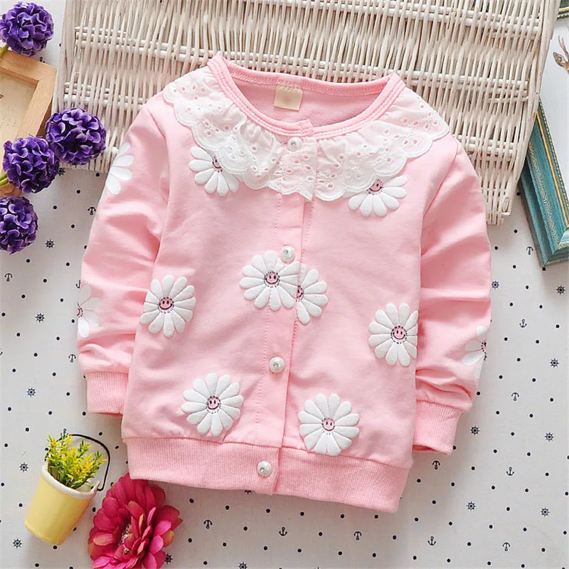 BibiCola girls jackets spring kids cardigan outerwear coats for toddler children lace flower coat outfit clothing |