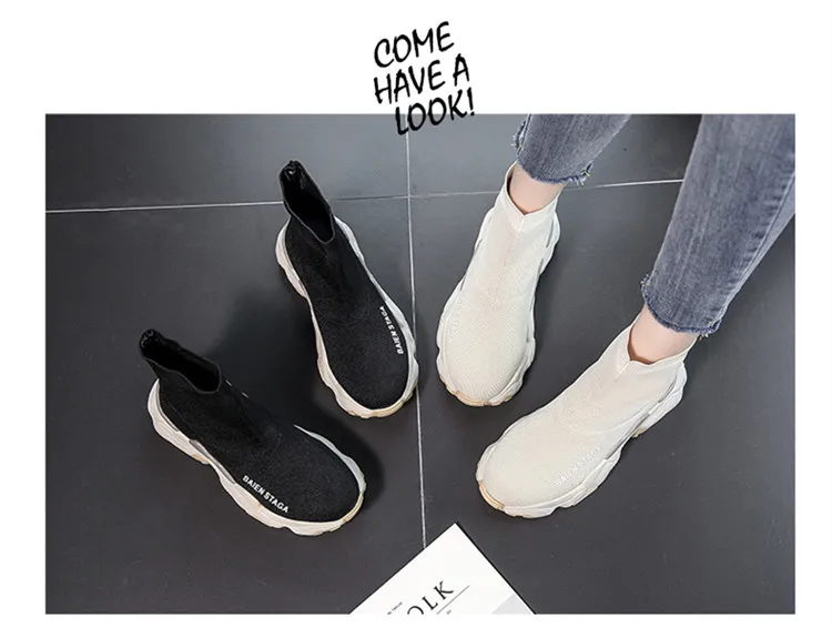 Women High Top Sock Shoes Chunky Sneakers Slip-on Ladies Platform Casual Shoes Autumn New Women Shoes botas mujer 998w