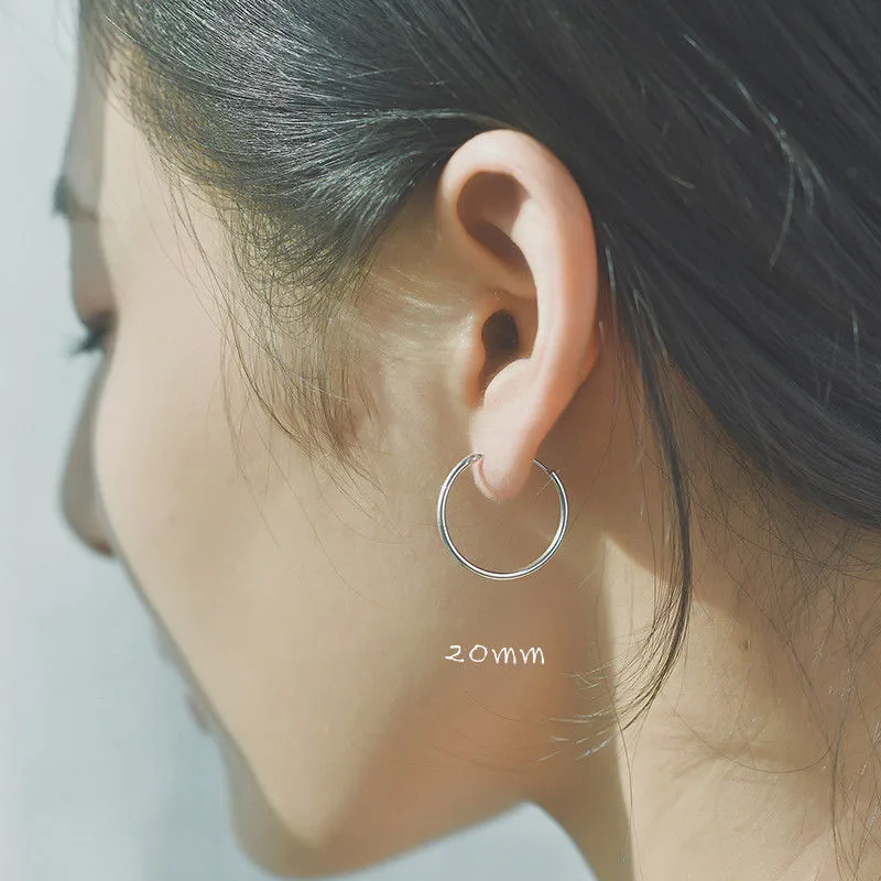 20mm 925 пробы, серебряные Простые серьги-кольца для женщин, маленькие серьги-кольца, круглые серьги-кольца, подарок - Окраска металла: 20mm