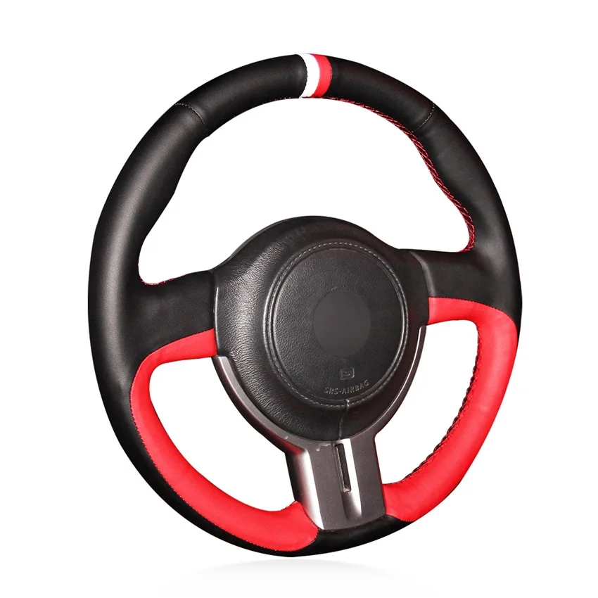 black and redleather Авто чехол рулевого колеса автомобиля для Toyota 86 2012- Subaru BRZ 2012- Scion FRS Оплетка на руль из натуральной кожи - Название цвета: black and redleather