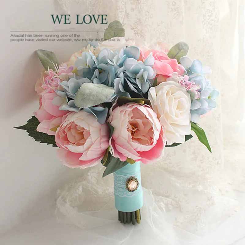 

Free Shipping Pink Blue Hybrid Artificial Flower Bouquet Wedding Bride Bridesmaid Holding Flower Event Party Decorative