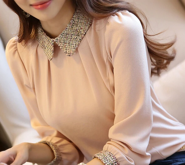 Блузка женская с длинным рукавом кружевная шифоновая|camisa blusa|blusas fashionkorean ladies fashion |
