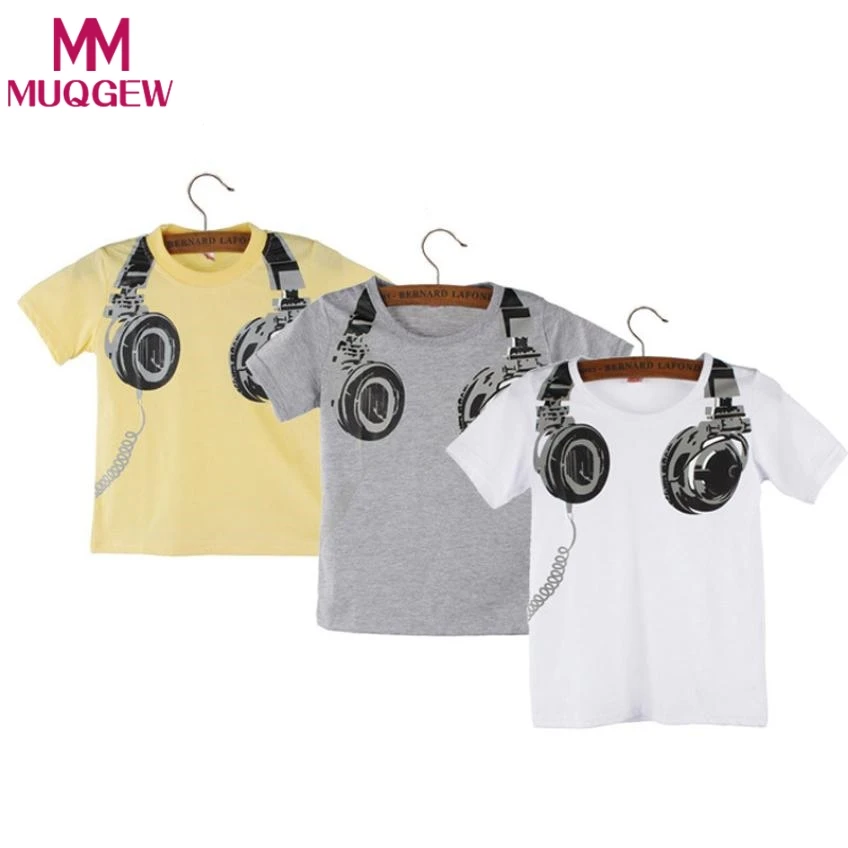 Хлопковые топы для мальчиков повседневные тенниски с 3D-изображением наушников