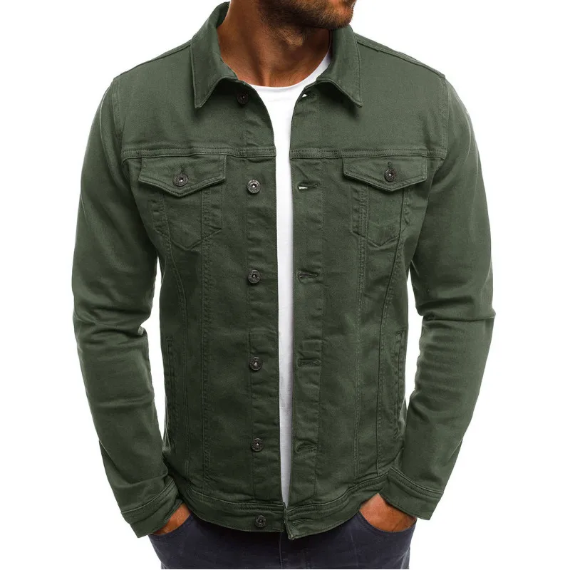 Мужская винтажная джинсовая куртка Повседневная однотонная потертая с