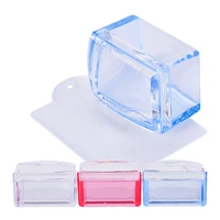 1set rectangular stamper silicone head jelly nail art scraper clear red blue template stamp manicure polish stamping tool