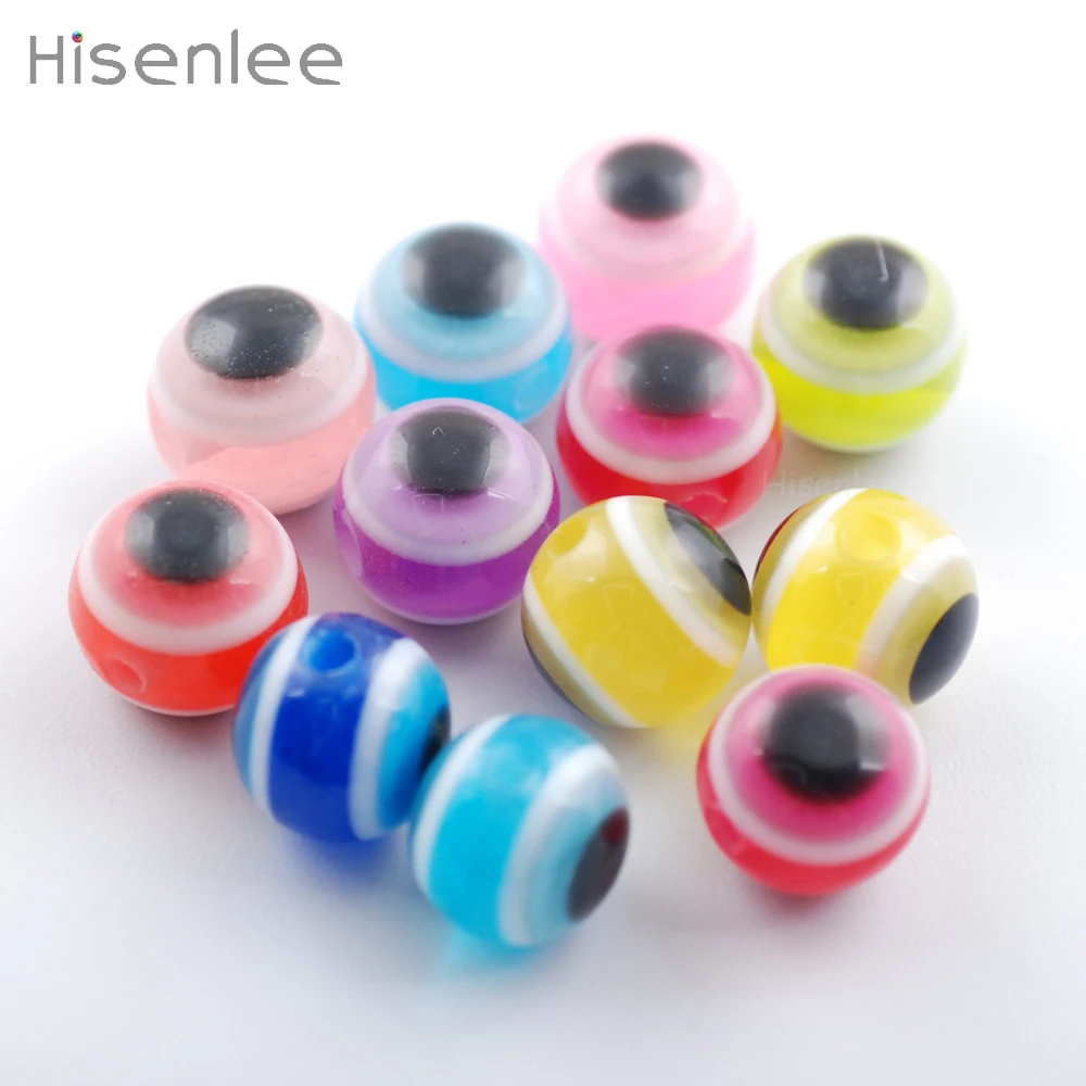 8mm 100 Pcs/package New fashion Round Evil Resin Eye Beads Stripe Space 8 colors/Mixed color DIY Bracelet Making | Украшения и
