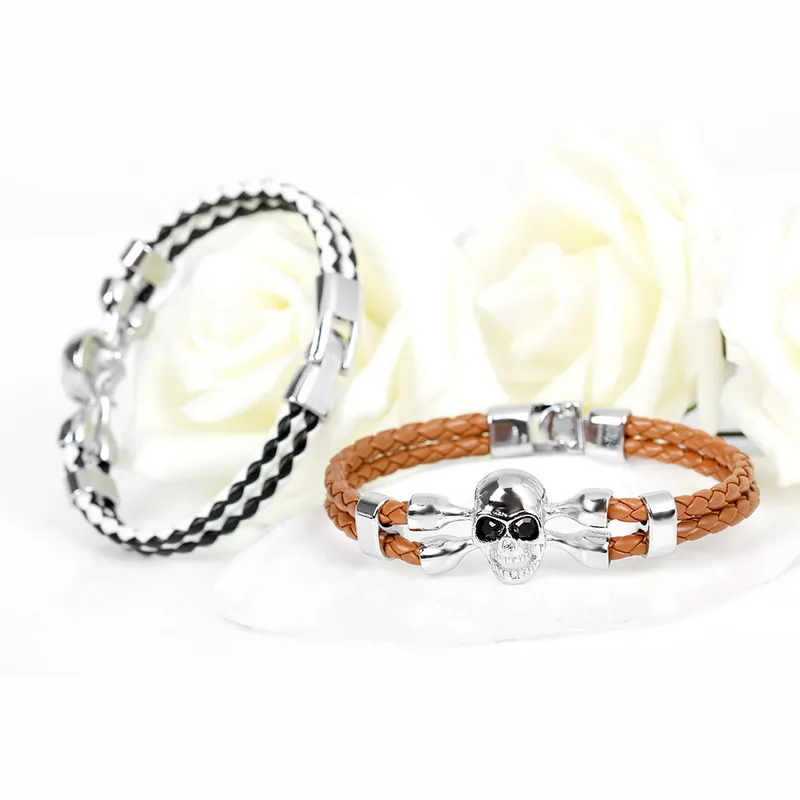 Новинка 2017 модные мужские кожаные браслеты с черепом высококачественные