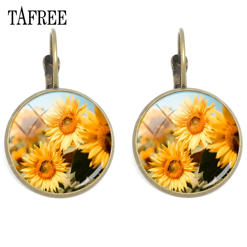 Серьги клипсы TAFREE в форме подсолнуха стеклянные драгоценные камни искусство