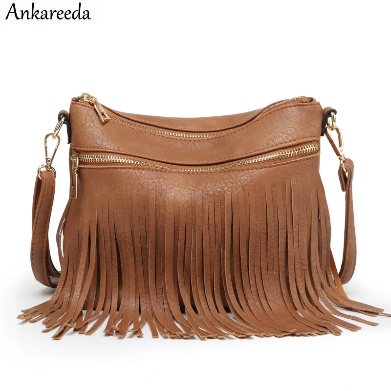 Ankareeda винтажная женская сумка на плечо из искусственной кожи с кисточками