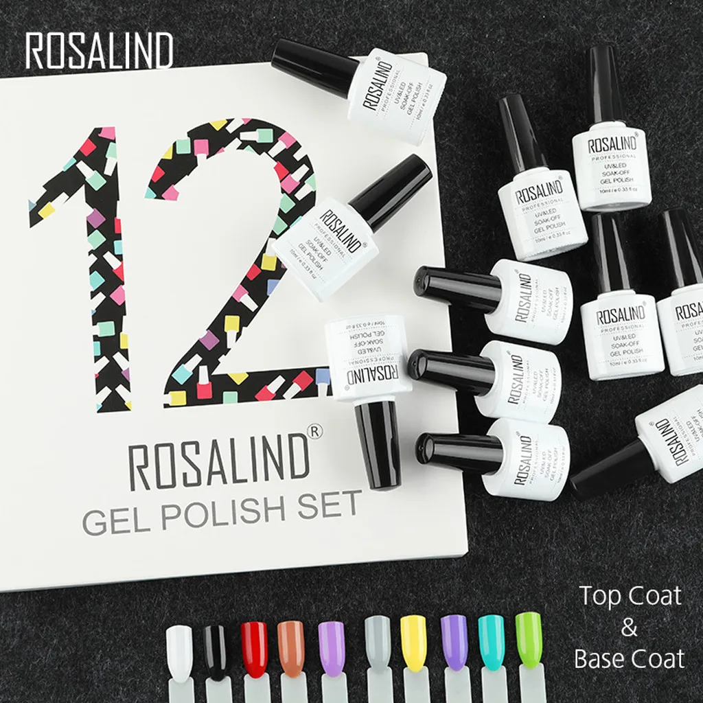 Rosalind клей для ногтей Цветной 12 бутылок лак для ногтей замачиваемый набор для дизайна ногтей лак масло для ногтей долговечный на водной основе