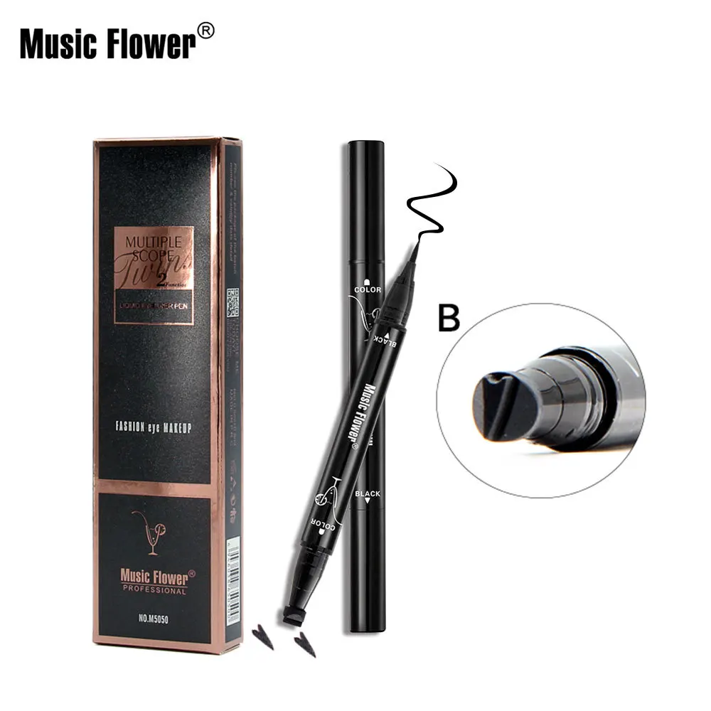 Music Flower зубная щетка с двумя головками татуировки уплотнение Черная Подводка для глаз карандаш со штампом Водонепроницаемый макияж глаз ручка Жидкость со звездой, карандаш-подводка для глаз