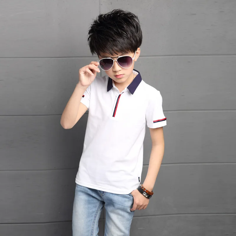 Большой Обувь для мальчиков Мужские Поло рубашка дети хлопковые рубашки детская