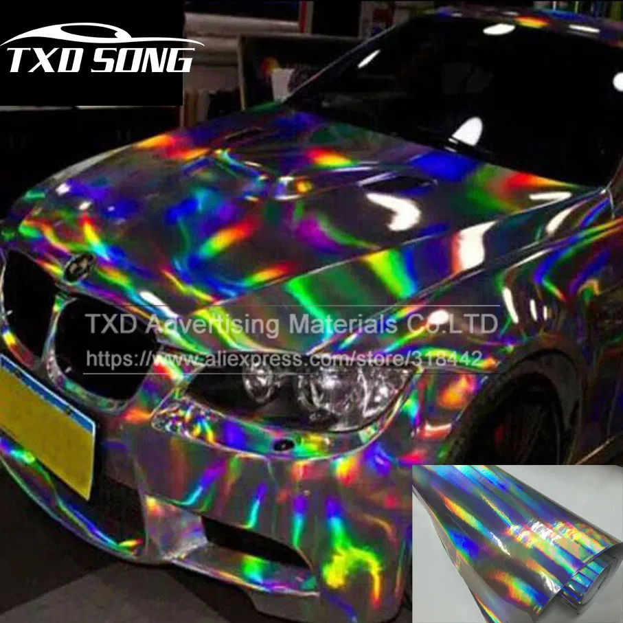 Omote Bra Set  Premium Silver Laser car wrap film holographic Rainbow Sticker Car styling film black silver chrome vinyl sample Free ship 
