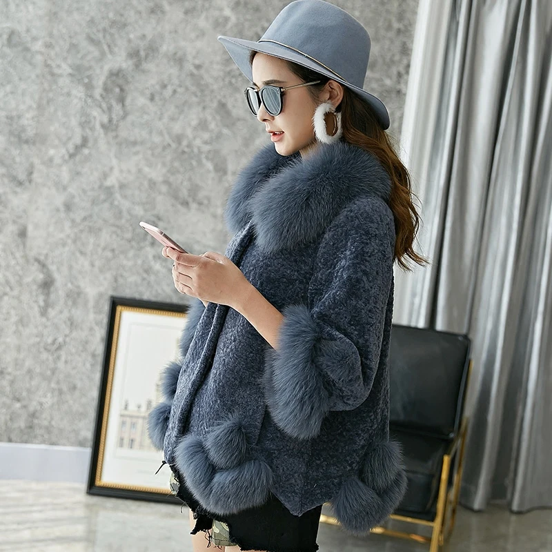 Женское шерстяное пальто куртка с воротником из натурального Лисьего меха и