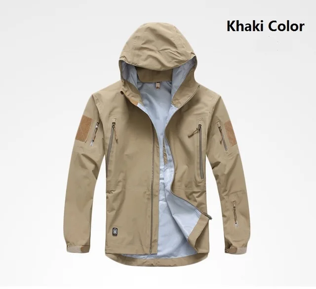Khaki Открытый водонепроницаемый жесткий корпус Военная тактическая куртка для мужчин камуфляж с капюшоном Hardshell тонкий давление клей ветровка пальто Топы - Цвет: Khaki