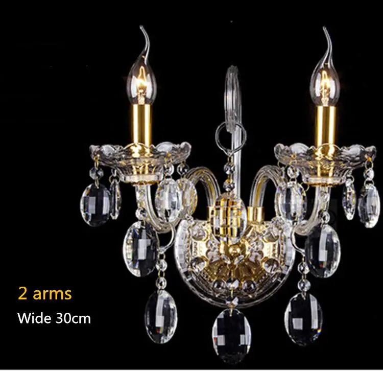 Hallway Gold led wall fixtures E14 Led candle light clear crystal lamp bedroom cristal luminaria bedside porch Sconce | Лампы и