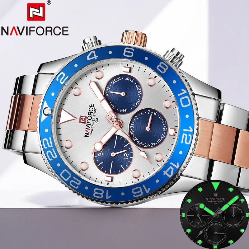 NAVIFORCE мужские часы лучший бренд водонепроницаемые спортивные военные наручные из нержавеющей стали деловые