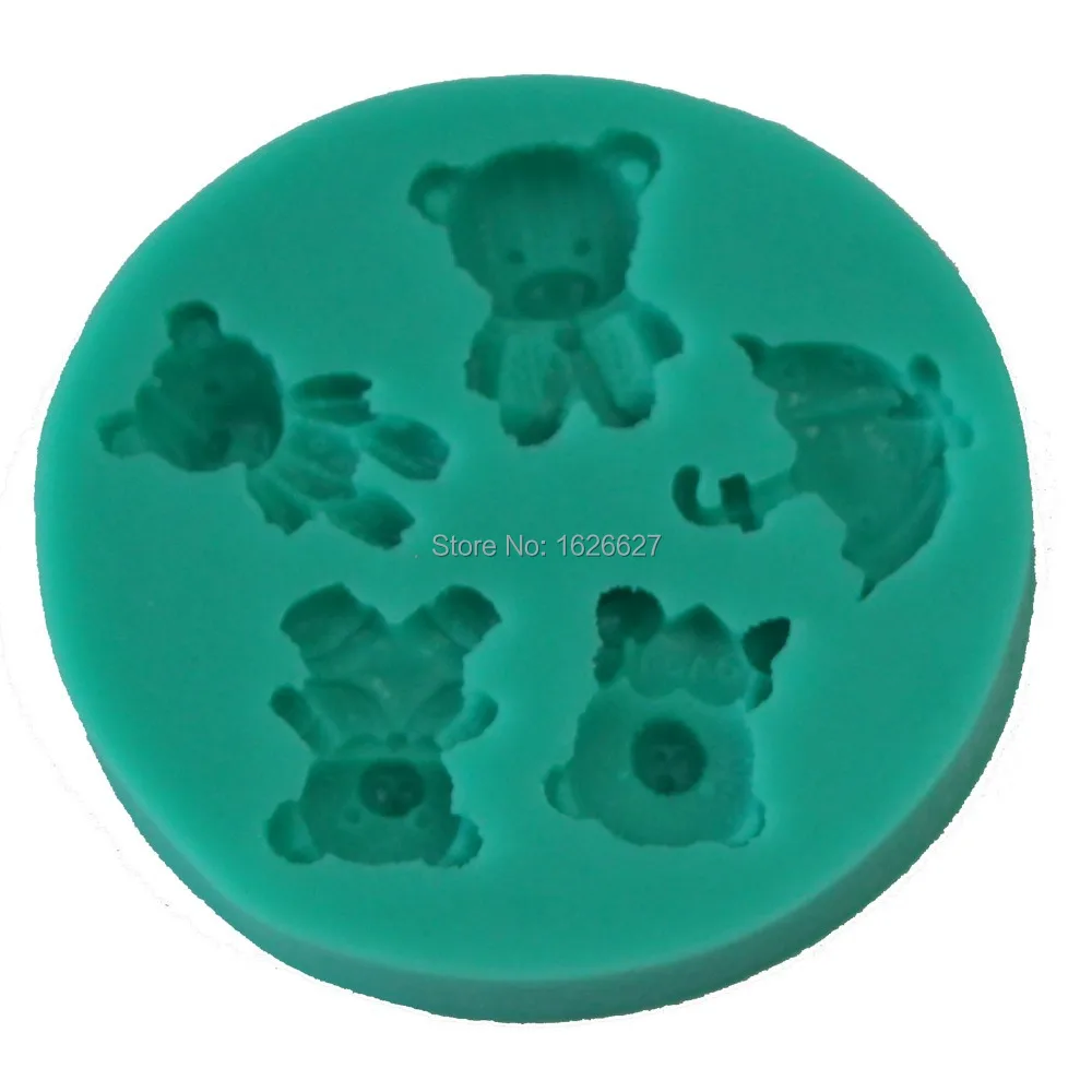 

Силиконовая форма для помадки, 4 медведя, 1 форма для зонта из силикона для пасты, американского цвета, зеленый