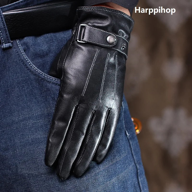 Мужские перчатки Harppihop теплые зимние из натуральной овчины высокого качества luvas