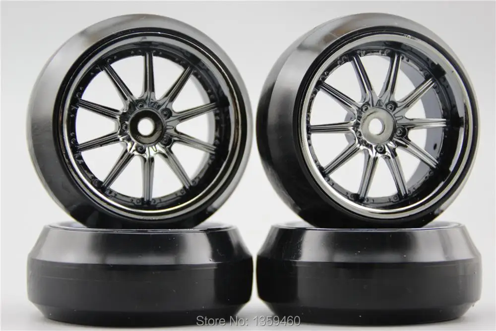 4 шт. RC 1/10 твердый Drift Tire обод колеса с шиной W10S3CH 3 мм Смещение (хром серый) подходит