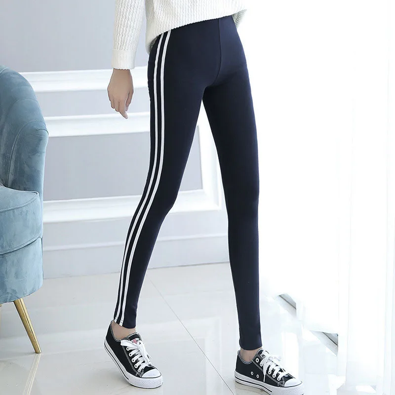 Женские леггинсы ZADORIN хлопковые в полоску для фитнеса с высокой талией большие