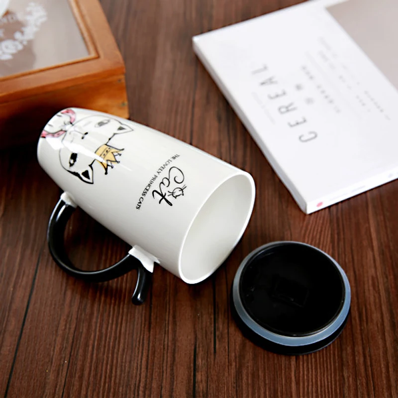 Керамические кружки с крышкой и ложкой в виде милого кота мультяшная креативная