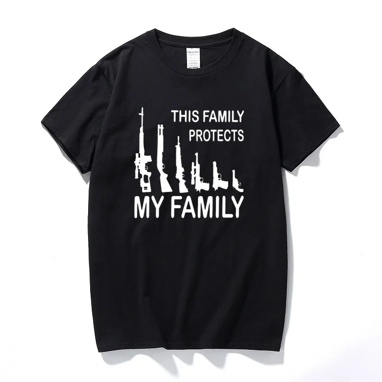 

Camisetas hombre camiseta This family protects my family Arms Funny t-shirt men short sleeve t shirt Printed Cotton tops