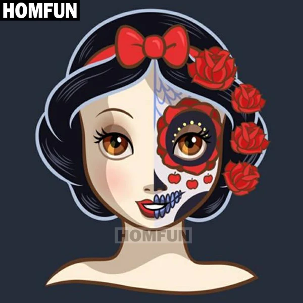 HOMFUN полный квадратный/круглый дрель 5D DIY Алмазная картина "Череп принцесса" 3D вышивка крестиком 5D домашний Декор подарок A01499 - Цвет: Красный