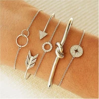 5 pcsset gold silver color crystal arrow charm bracelets set for women bohemian vintage bracelet female fashion open jewelry