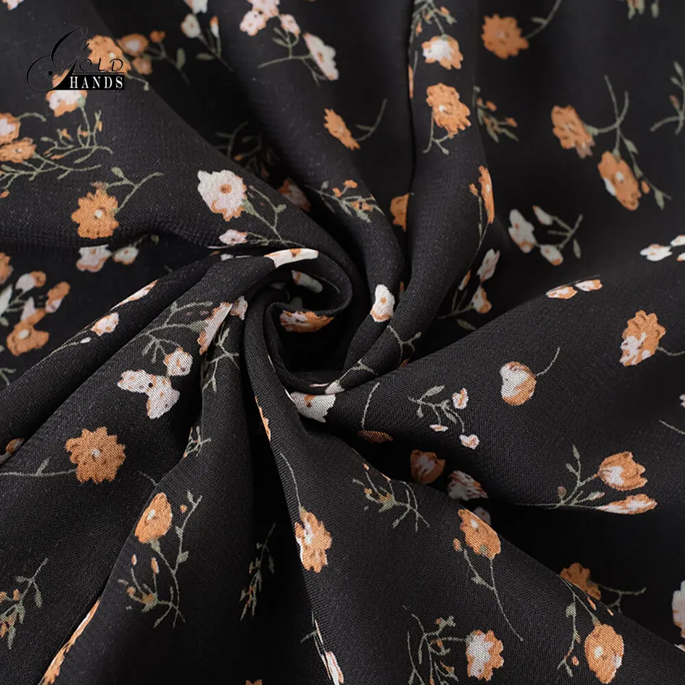 Женское платье с длинным рукавом золотое повседневное цветочным принтом |