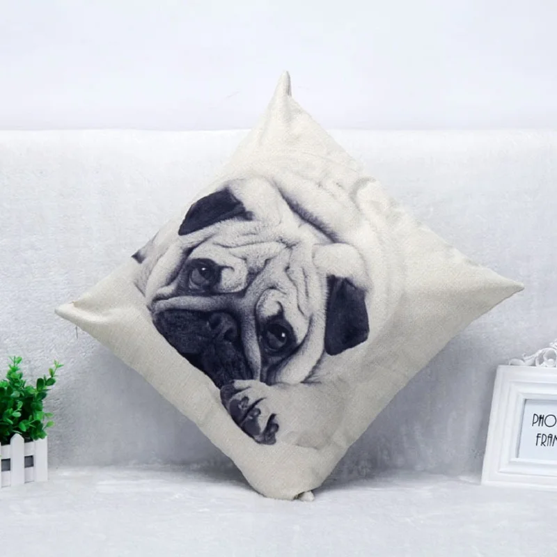 Черно-белая окрашенная мопса домашняя декоративная подушка для дивана наволочка