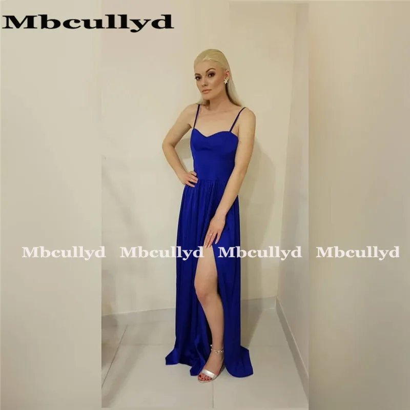 Pictures color Mbcullyd простые, но Элегантные Выпускные платья пикантные тонкие бретельки вечернее платье Длинные Формальные Сплит vestidos de fiesta de noche - Цвет: Pictures color